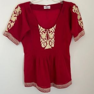 Born Purple Red Cotton short Sleeved Boho Blouse sz S